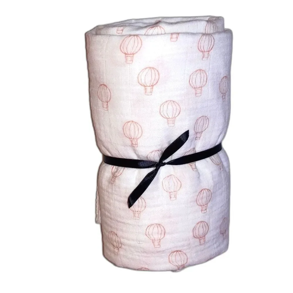 WHITEWRAP Muslin Swaddle Blanket Soft Cotton Little Orange Air Balloons 47 in